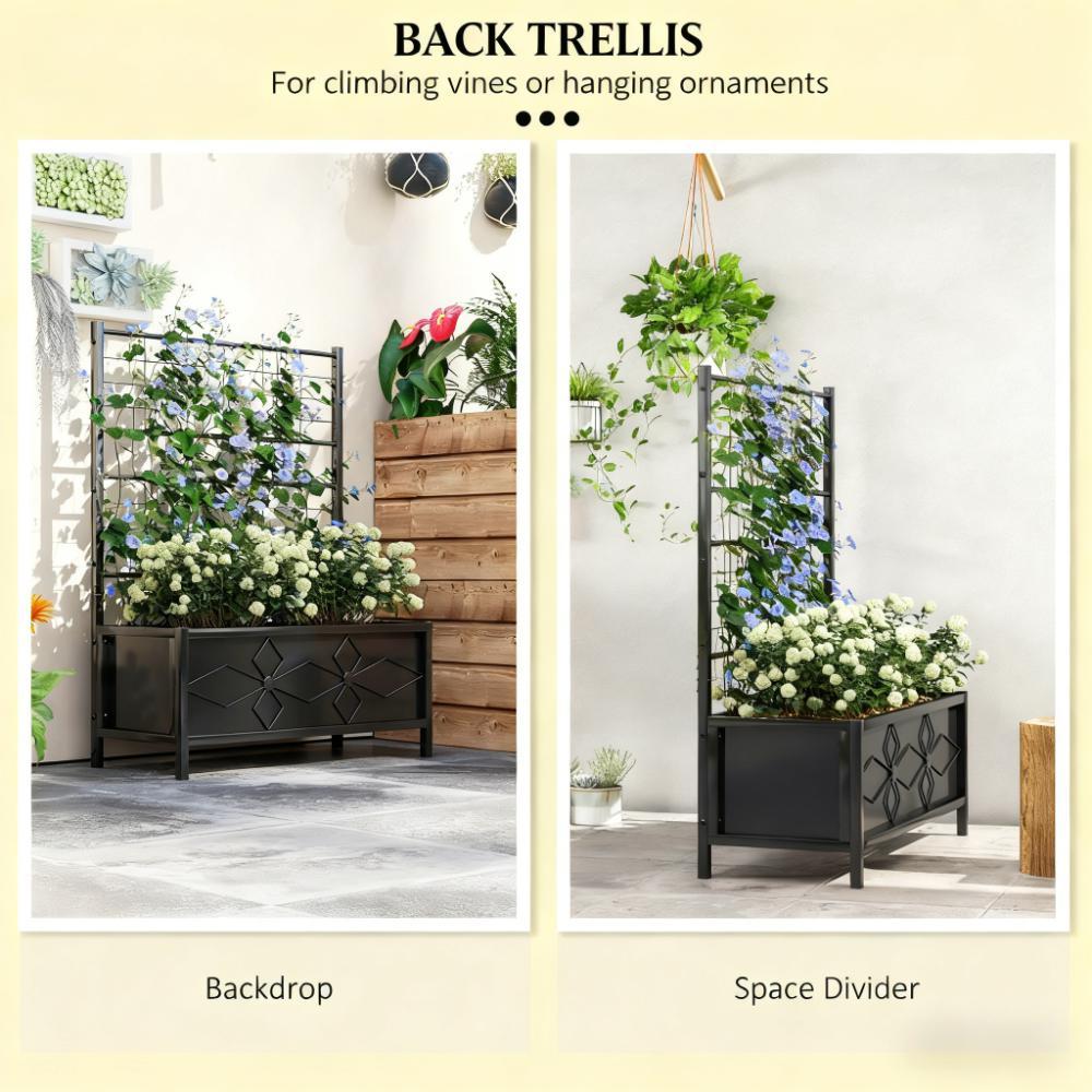 Garden Bed,Outdoor Planter Box Galvanized Raised Garden Bed,with Trellis for Climbing Vines Media 4