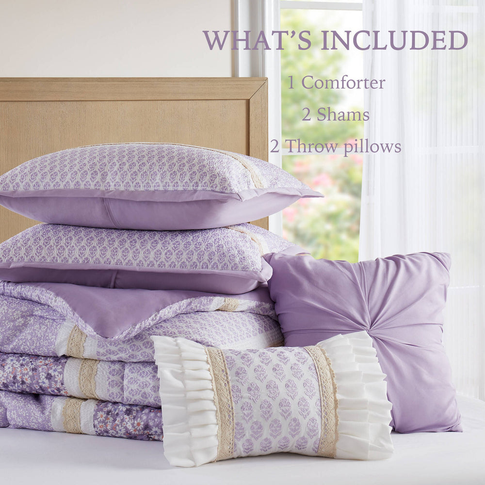 5 PCS Full/Queen Seersucker Comforter Set with Throw Pillows Media 16