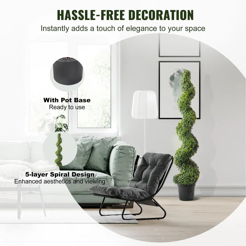2 Pack 5' Artificial Boxwood Topiary Tree Faux Plant UV Decor In/Outdoor