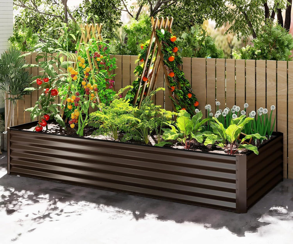 8x4x1.5 ft Galvanized Raised Garden Bed, Outdoor Planter Garden Boxes Large Metal Planter Box for Gardening Vegetables Fruits Flowers,Brown Media 3