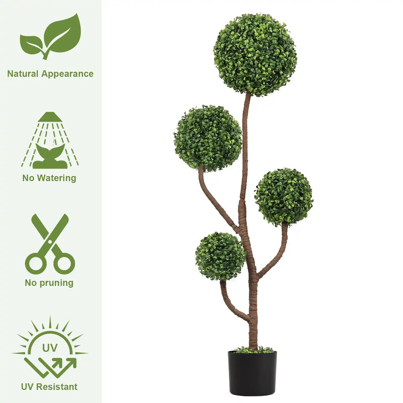 4FT Tall Artificial Boxwood Topiary Tree Large Faux Green Plant in Pot for Indoor Outdoor Patio Porch Garden Decoration, 1pc/set