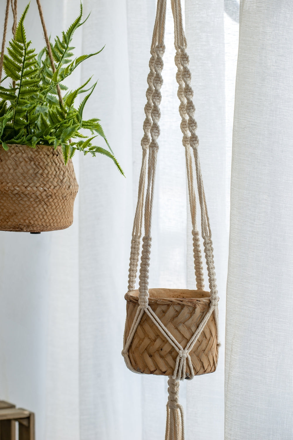 Set of 2, 5x5x4.5' Hanging Planter With Cotton Hanger, Bohemian Style Media 10