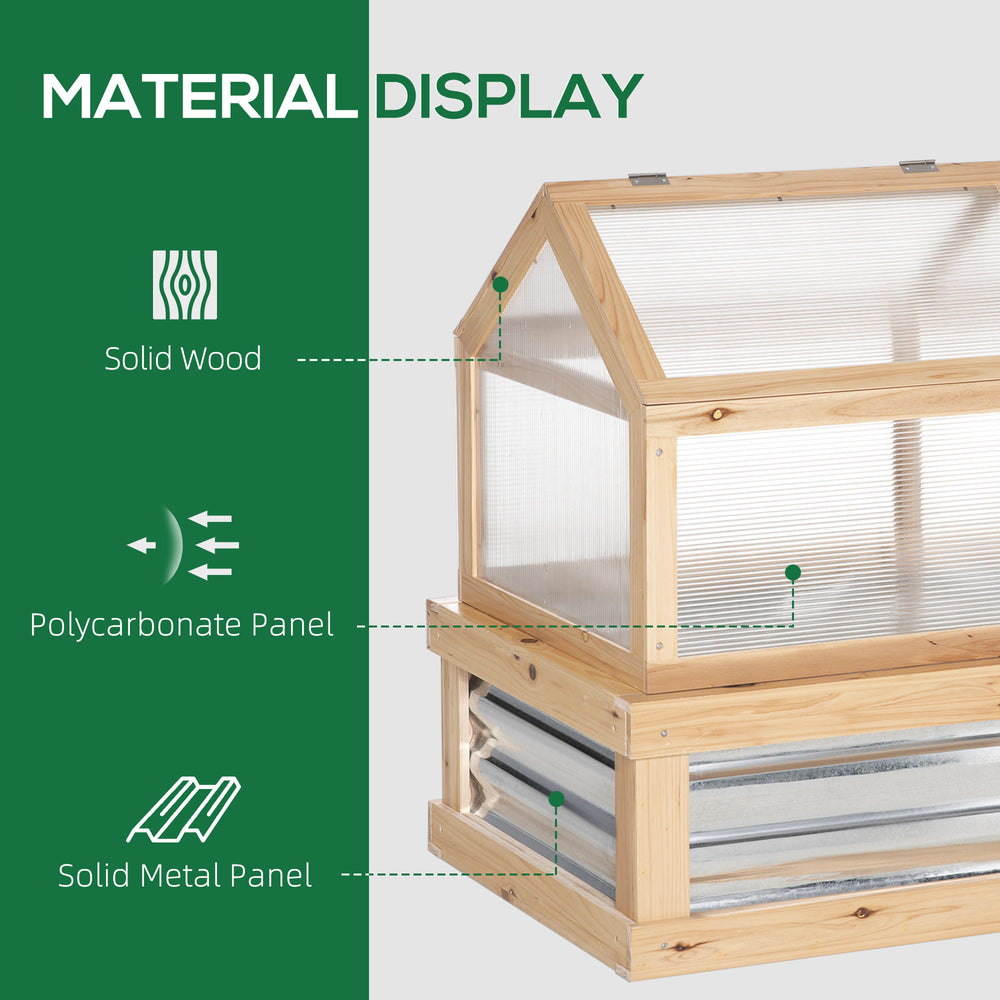 Outsunny Raised Garden Bed with Polycarbonate Greenhouse, Flower Planter Protection, Natural Wood, 48' x 24' x 32' Media 5