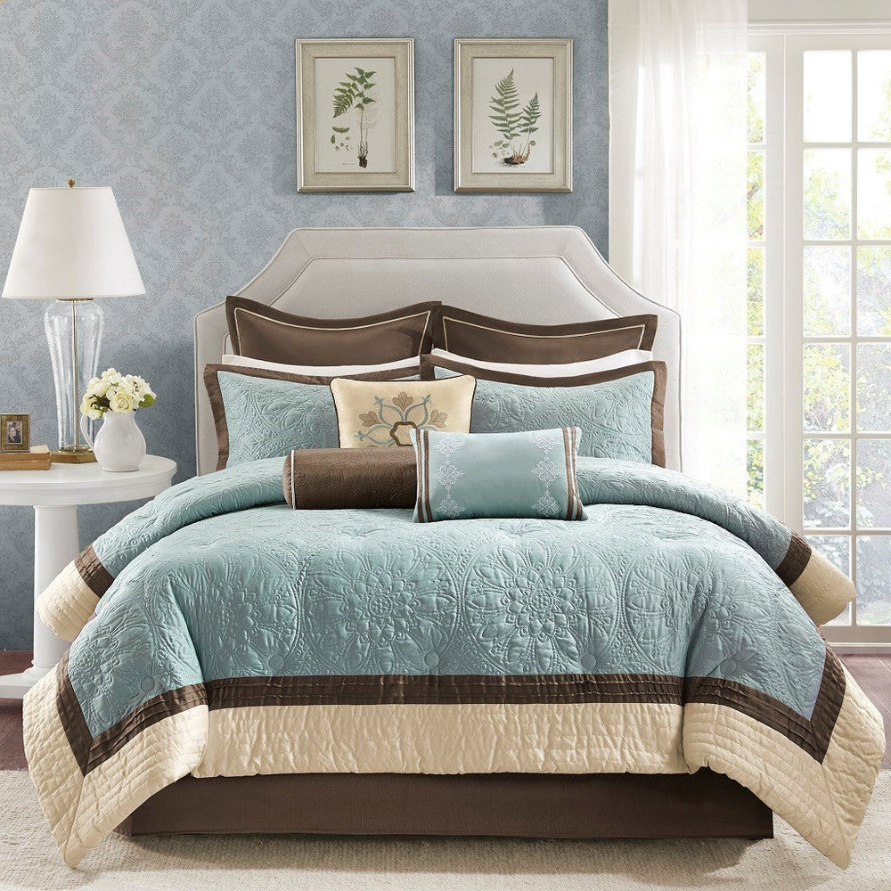 9 Piece Charmeuse Comforter Set Blue Queen Media 2