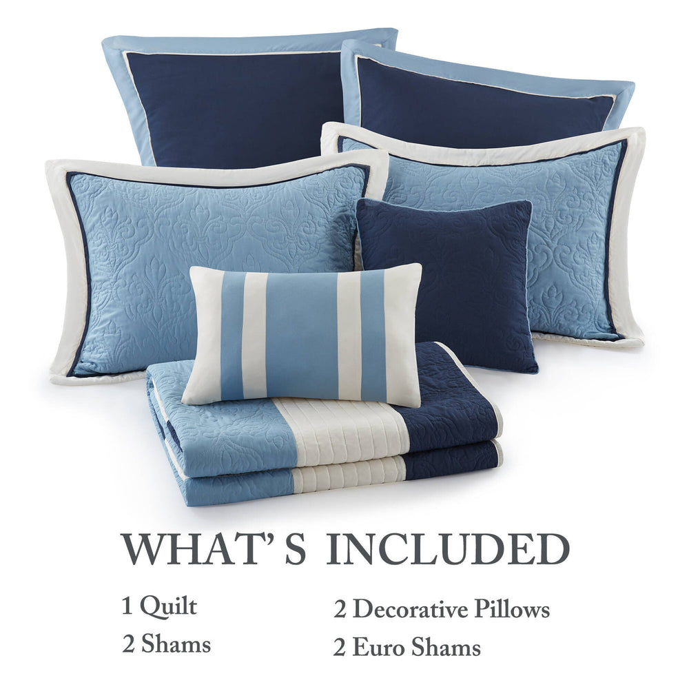 7-Piece King/Cal King 7 Piece Quilt Set with Euro Shams and Throw Pillows,Navy Media 6