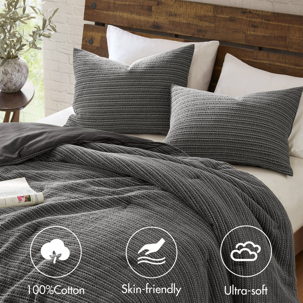 3PCS King/Cal King Waffle Washed Comforter Set Media 3