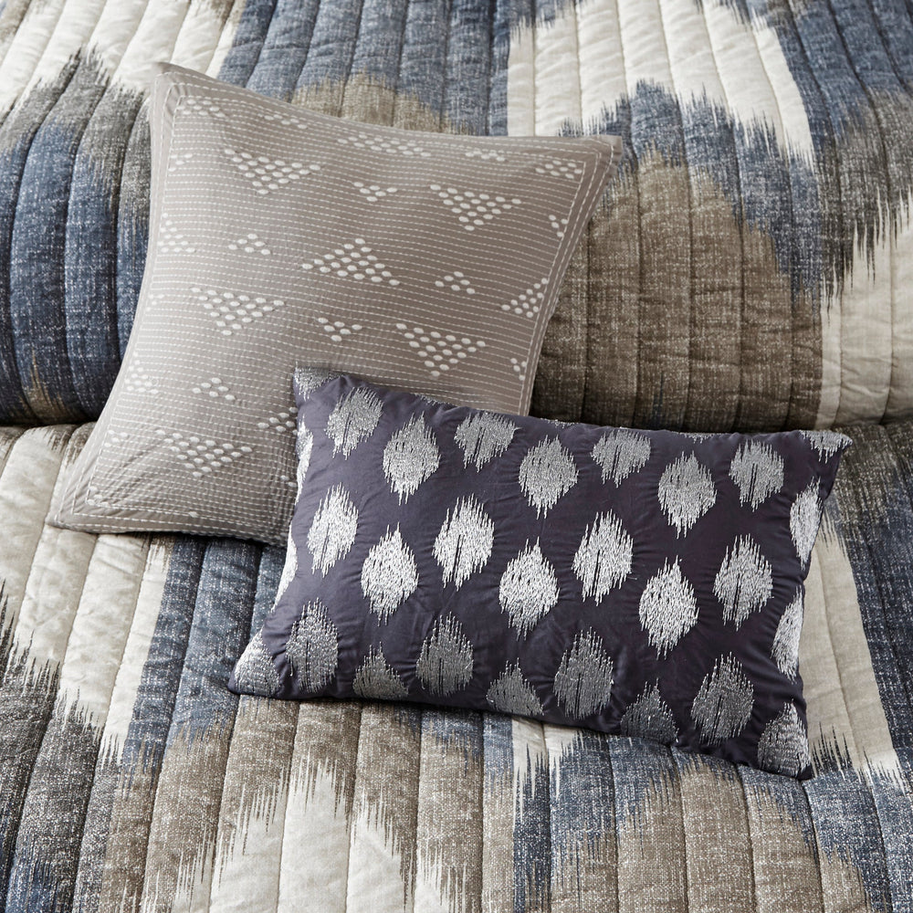 3 Piece Printed Cotton Quilt Set Navy Full/Queen Media 10