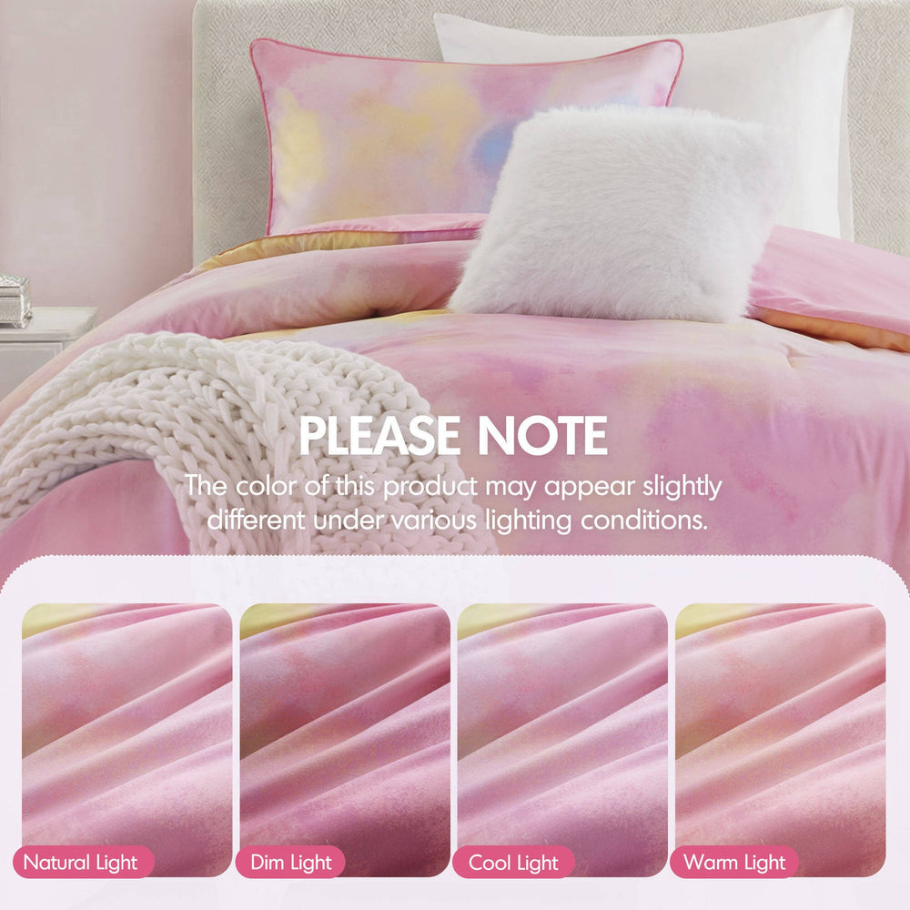 3 Pieces Twin/Twin XL Watercolor Tie Dye Printed Comforter Set with Throw Pillow,Pink Media 13