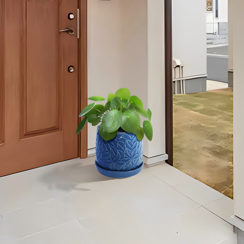 Set of 2 Ceramic Flowerpot, 7' Modern Planter for Patio, Garden, Windowsill - Navy Blue Media 4