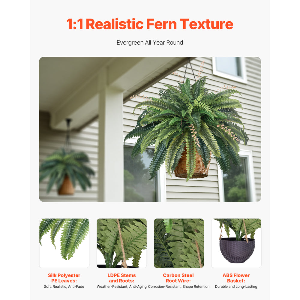 Artificial Ferns, Natural Spread Diameter 37-41 Inch, Large Hanging Fake Boston Ferns, Sunlight Resistant Fake Plant Wall Decor with 80 Branches and Flowerpot, Faux Fern for Home Office Outdoor Media 3
