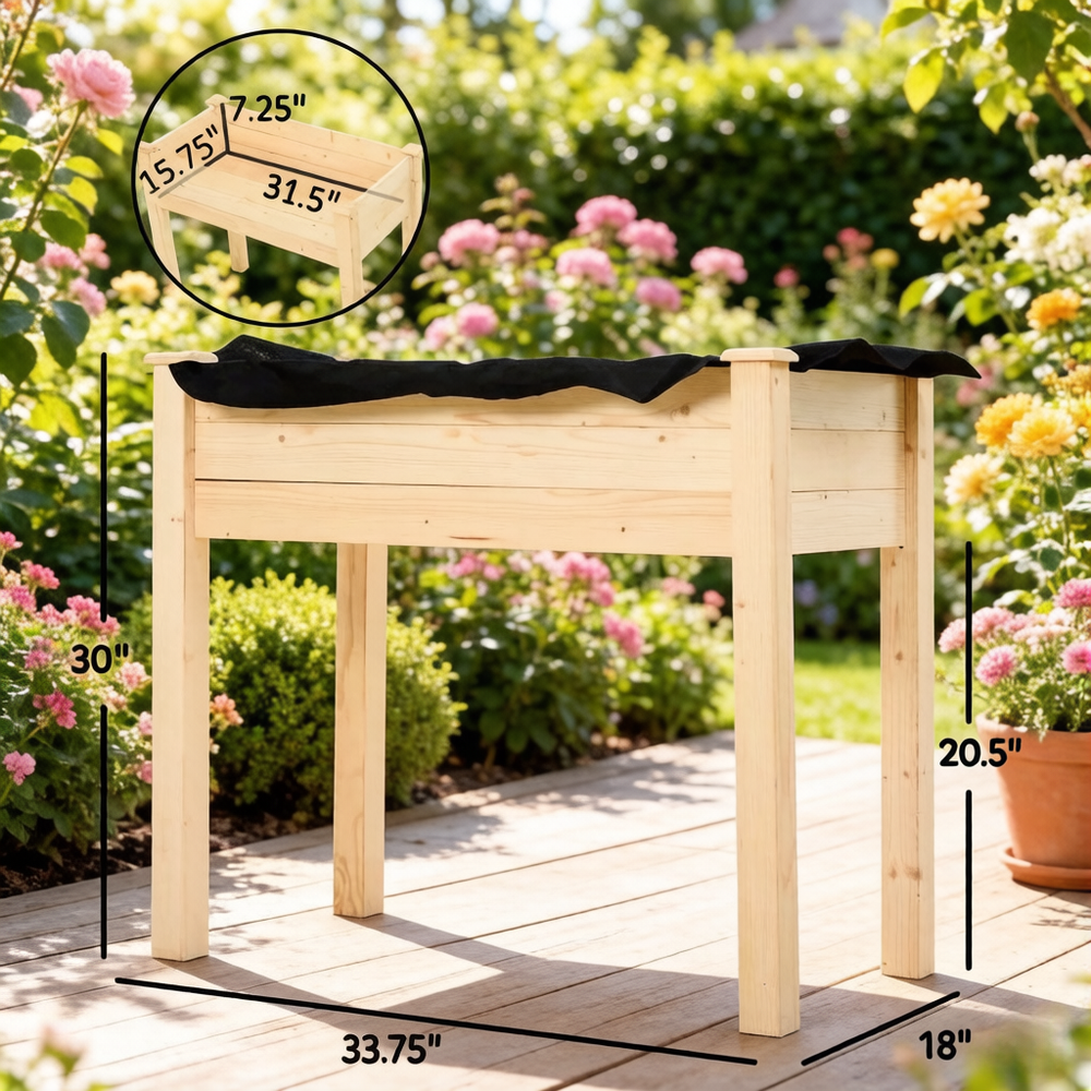 Wooden Planter Box,Elevated Garden Bed,Vegetables Planter Box Media 4