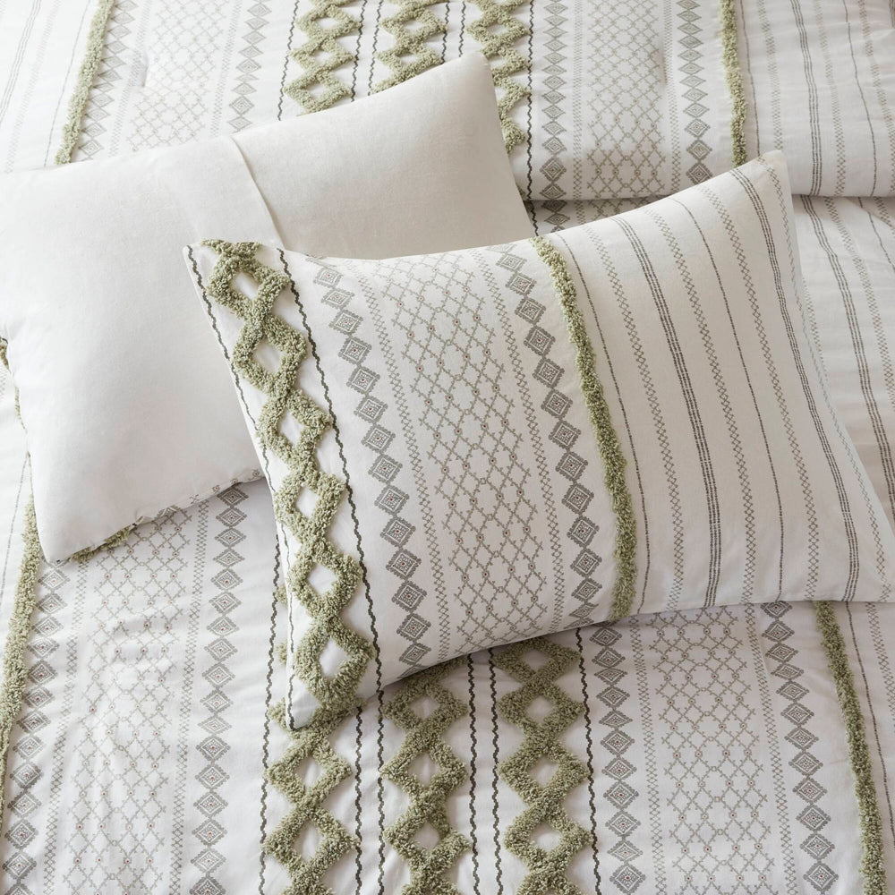 3 PCS King/Cal King Cotton Printed Comforter Set with Chenille Sage/Ivory Media 3