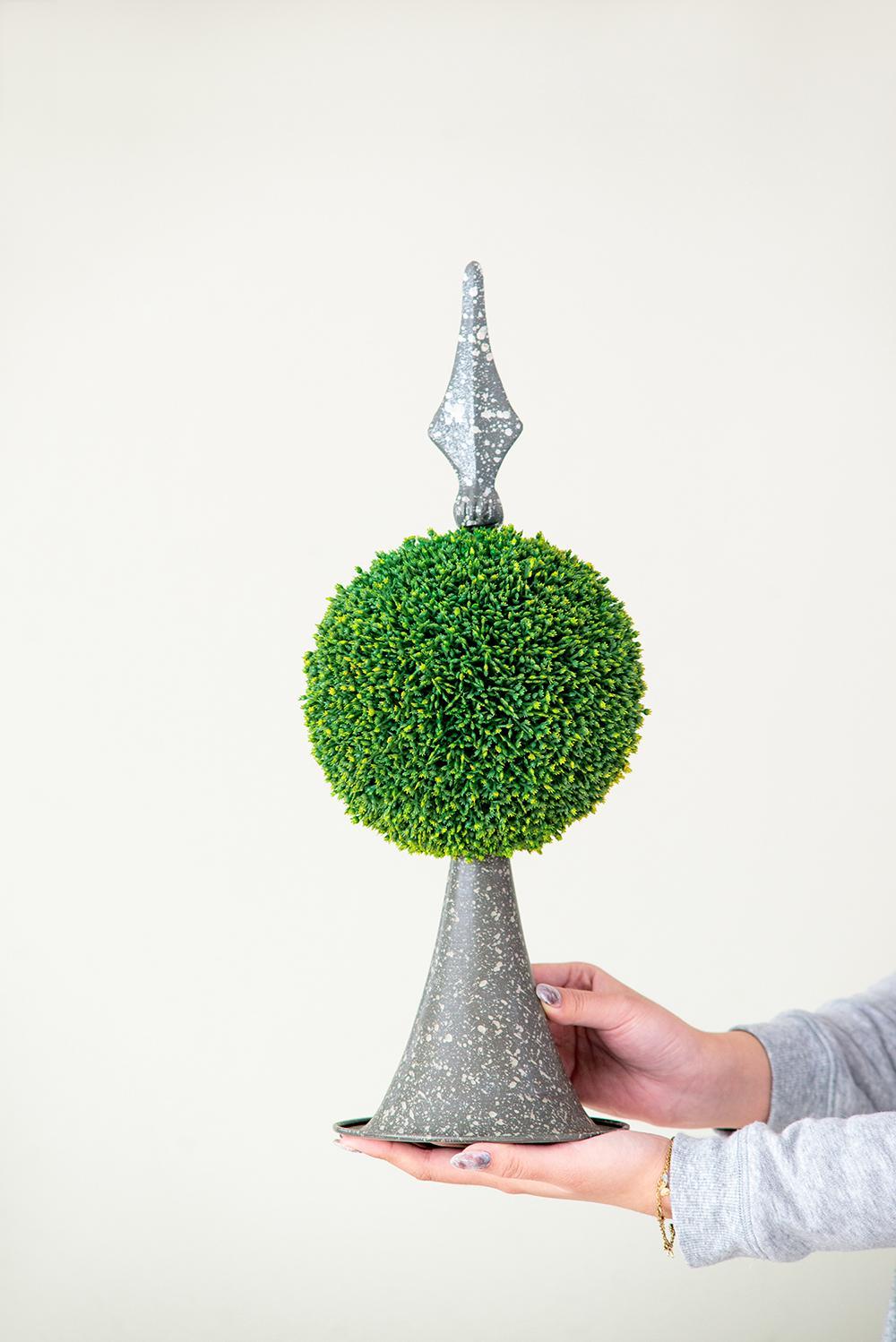 7x7x17' Faux Boxwood Topiary Sphere on Metal Spire Media 2