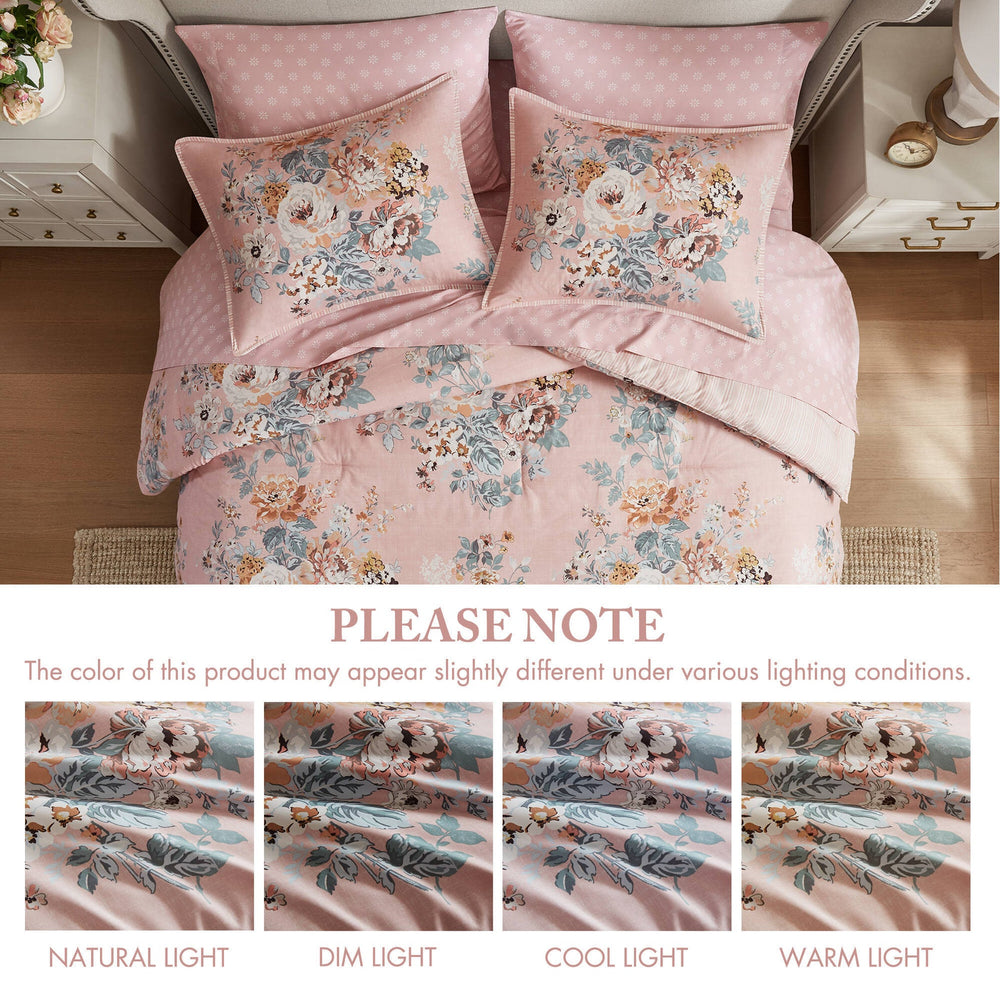 7-Piece King 7 Piece Vin -inspired Collection floral print,Pink Media 3