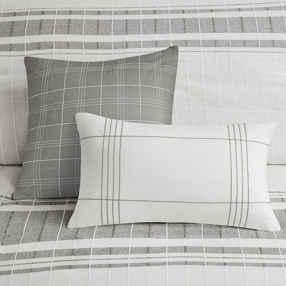 5 Piece Cotton Jaquard Duvet Set White/Grey King/Cal King Media 5