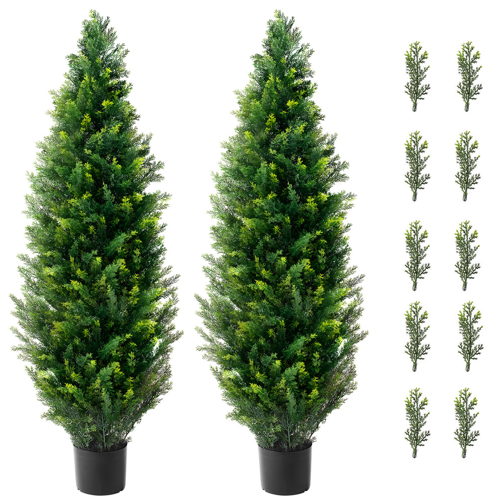 2 Pack 4' Artificial Cedar Topiary Tree Faux Plant UV Decor In/Outdoor Media 5
