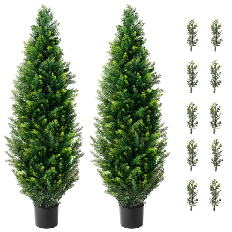 2 Pack 4' Artificial Cedar Topiary Tree Faux Plant UV Decor In/Outdoor
