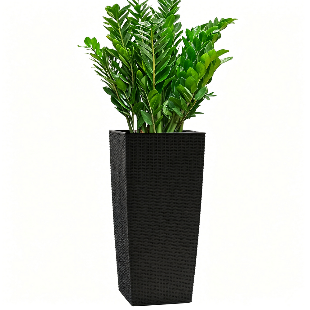 Black Faux Rattan Large Flower Pot with Self-Watering System, 30 in Tall Indoor Outdoor Planter Featuring Drainage Holes, Inner Tray & Water Level Monitor Media 11
