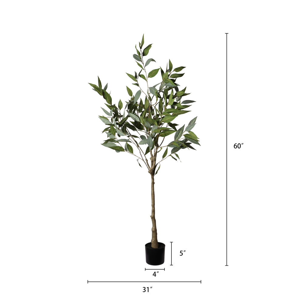 5FT Realistic Artificial Eucalyptus Tree in Black Plastic Pot with Lush Green Fabric Leaves, Indoor Potted Faux Plant for Home Office Decor Media 3