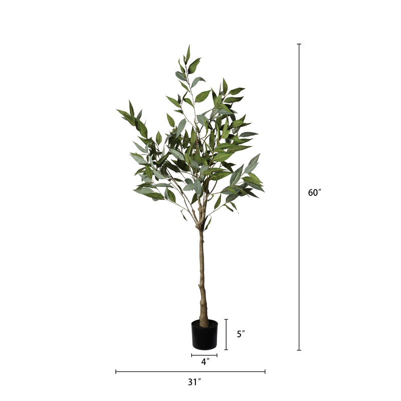 5FT Realistic Artificial Eucalyptus Tree in Black Plastic Pot with Lush Green Fabric Leaves, Indoor Potted Faux Plant for Home Office Decor