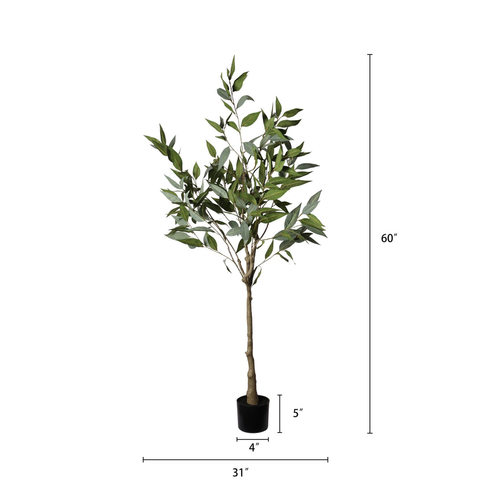 5FT Realistic Artificial Eucalyptus Tree in Black Plastic Pot with Lush Green Fabric Leaves, Indoor Potted Faux Plant for Home Office Decor Media 3