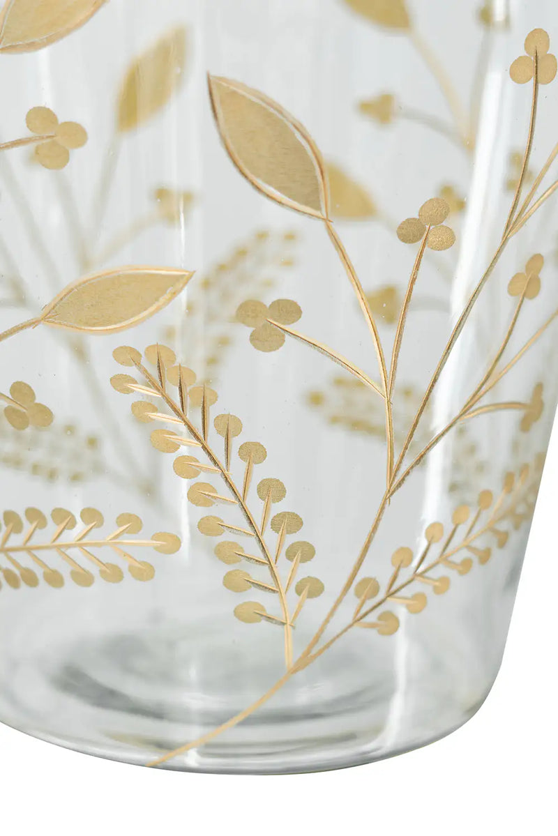 Curved Glass Accent Vase with Gold Floral Motifs