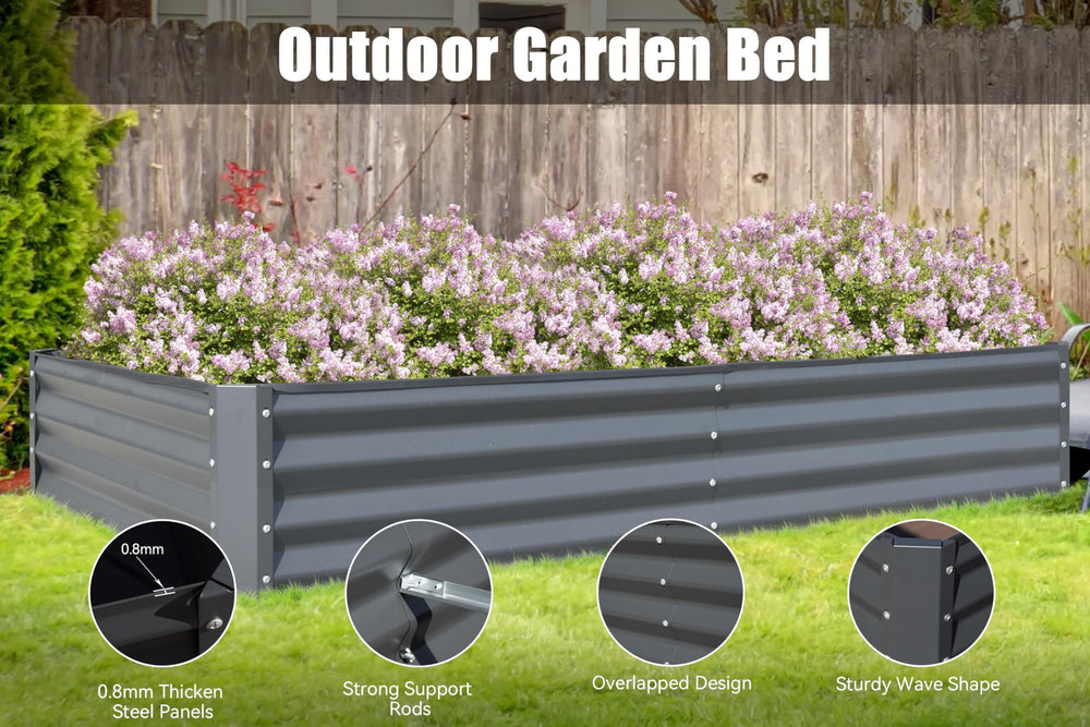 6x3x1ft Galvanized Raised Garden Bed, Outdoor Planter Garden Boxes Large Metal Planter Box for Gardening Vegetables Fruits Flowers,Gray Media 3