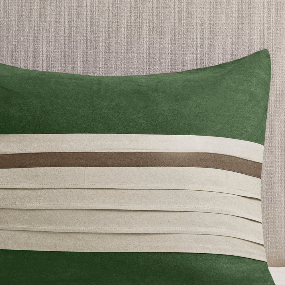 7 PC Pieced Faux Suede Comforter Set Green Queen Media 10