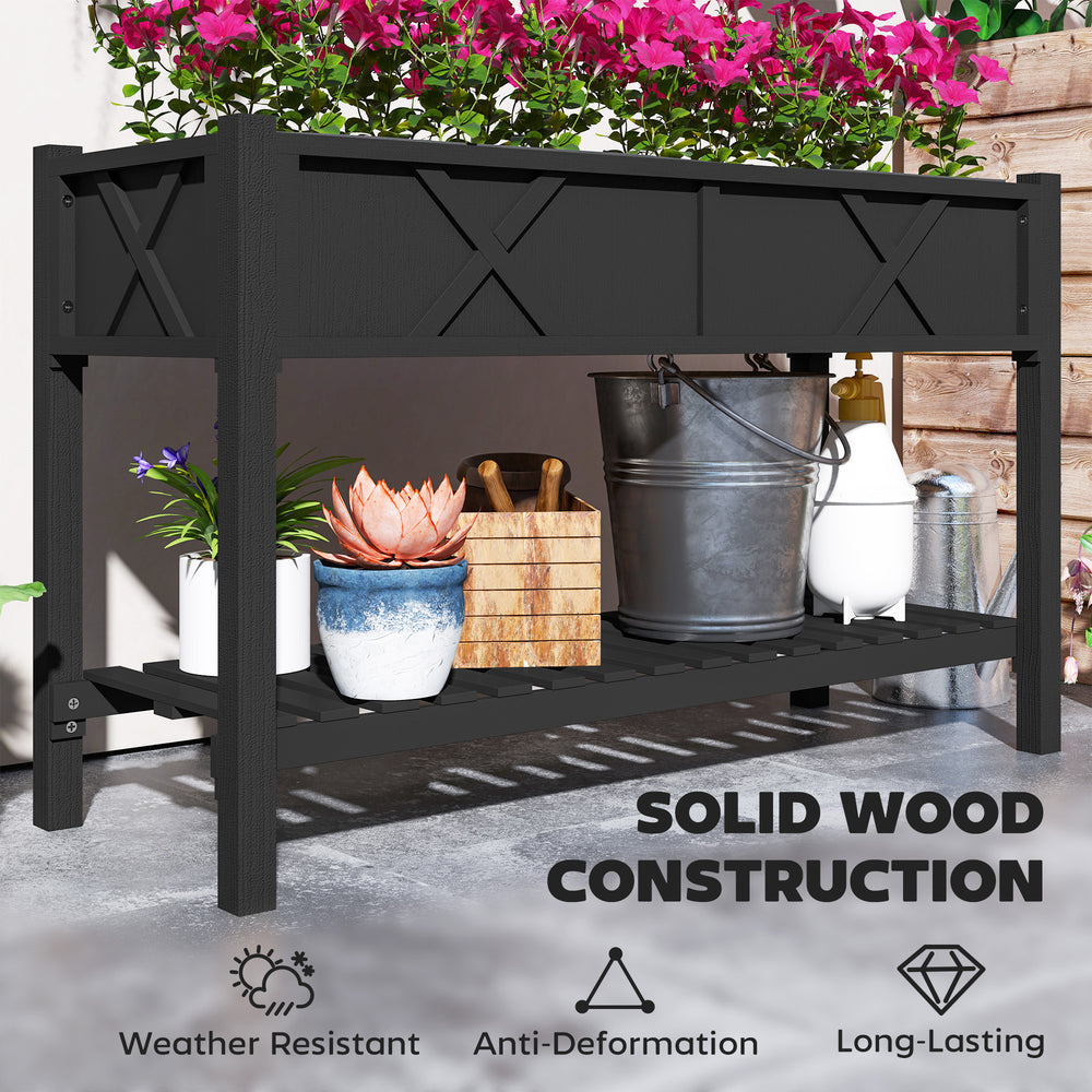 Elevated Wood Planter Box,Raised Garden Bed,with Storage Shelf,Drainage Holes,and Liner Media 5