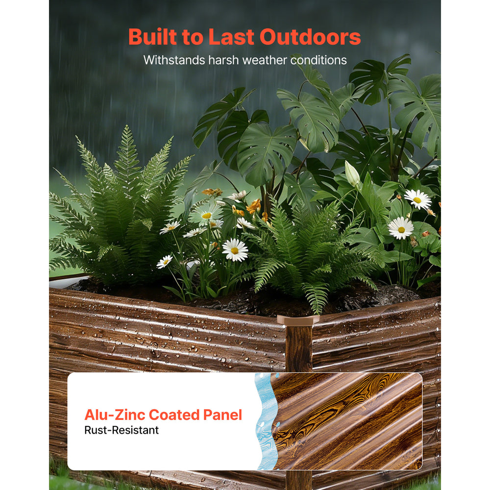 Galvanized Raised Garden Bed, 8 x 4 x 2 ft, Rectangular Metal Planter Box Kit Outdoor, Bottomless Elevated Planting Box with Gloves, Alu-Zinc, for Growing Flowers Vegetables, Deep Wood Grain Media 10