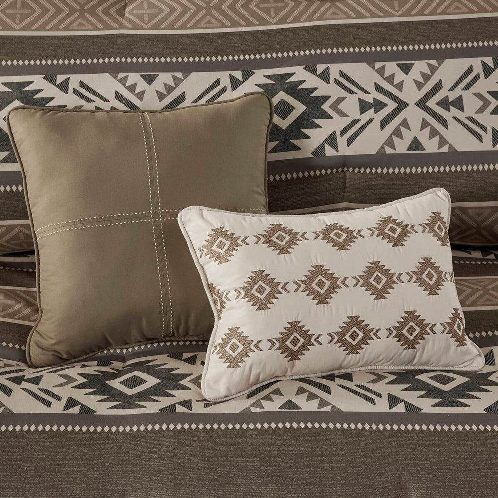 5 Piece Stripe Herringbone Comforter Set with Throw Pillows Brown Full/Queen Media 11