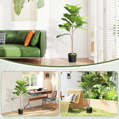 Fake Plant, Artificial Fiddle Leaf Fig Tree, Potted Plant with 28 PEVA Leaves and Flocked Soil, Green perspective