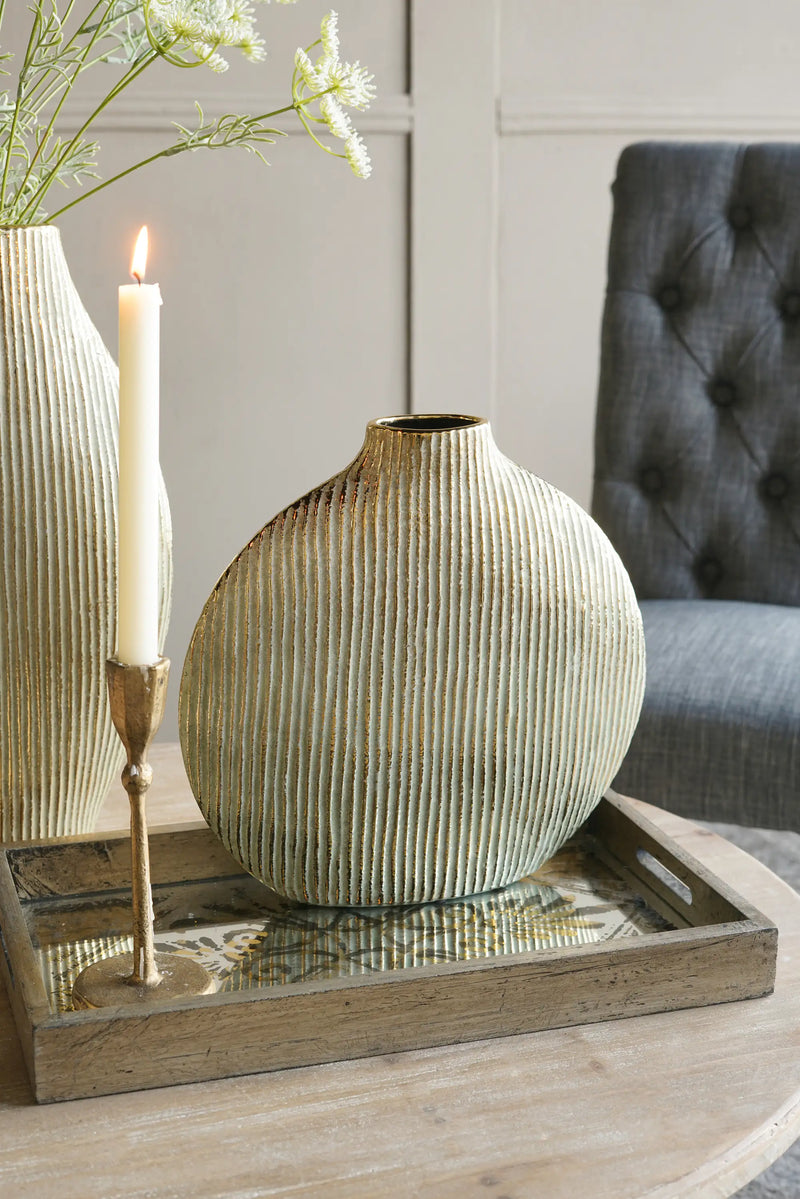 Ceramic Accent Vase with Vertical Ribbed Texture