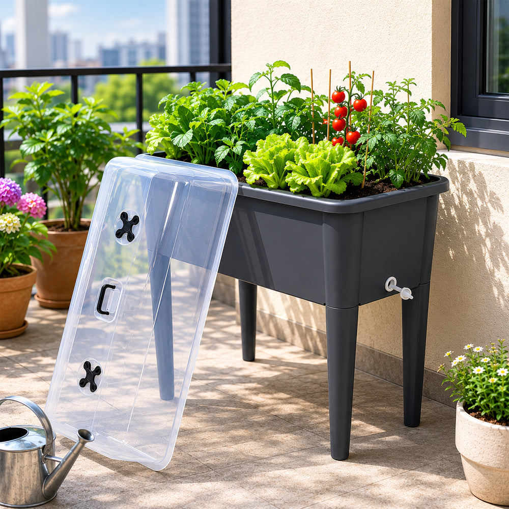 2 PCS Raised Garden Bed with Ventilated Transparent Greenhouse Lid, Elevated Planter Box with Removable Legs for Vegetables & Flowers, Deep Gray Media 9