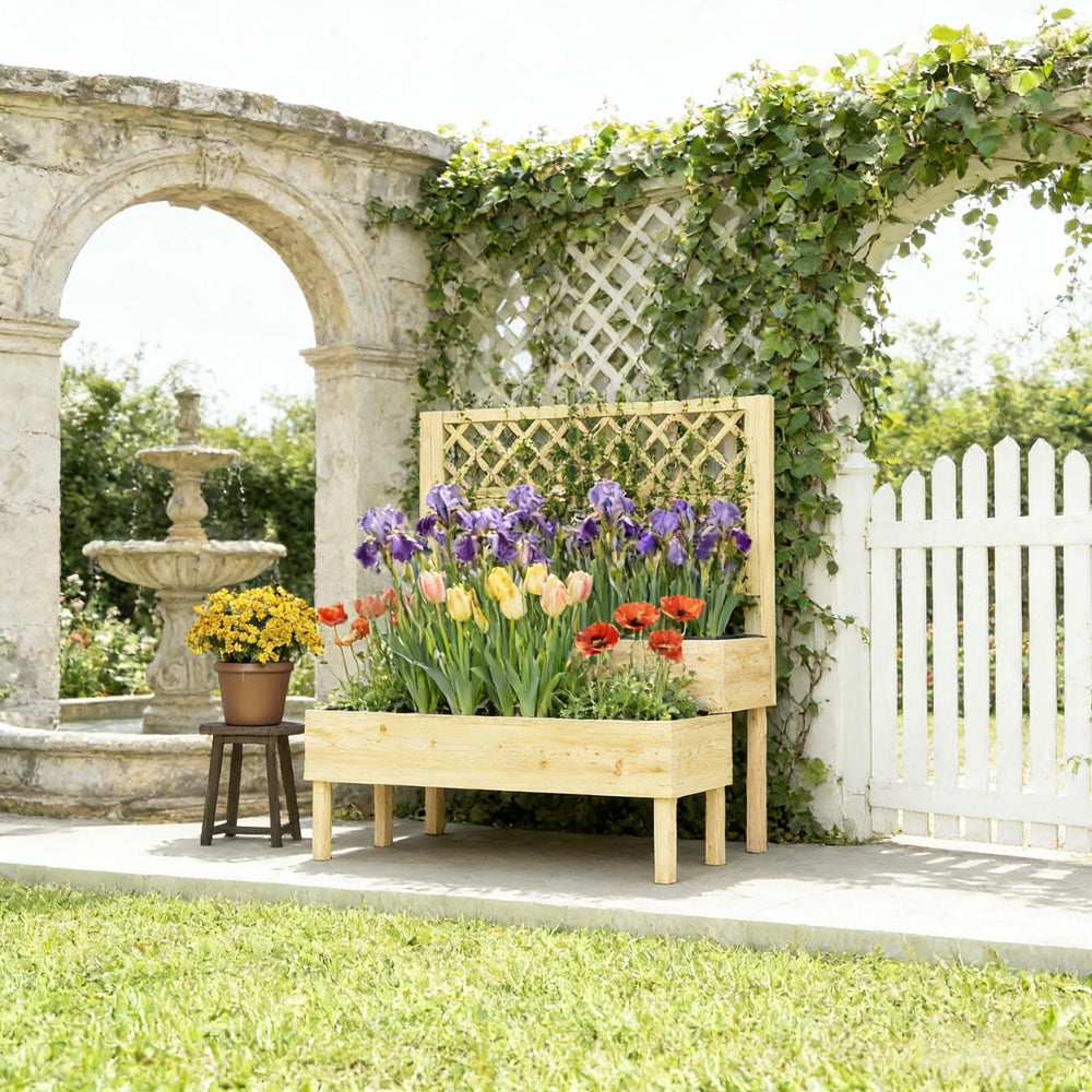 Patio Elevated Planter Box,Trellis Planter Box,Outdoor Raised Garden Bed Media 1