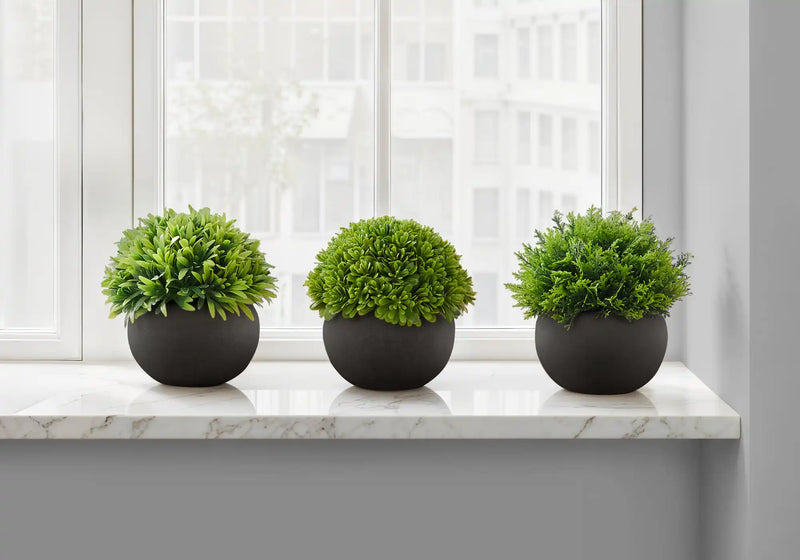Artificial Plant, 5' Tall, Grass, Indoor, Faux, Fake, Table, Greenery, Potted, Set Of 3, Decorative, Green Plants, Black Pots