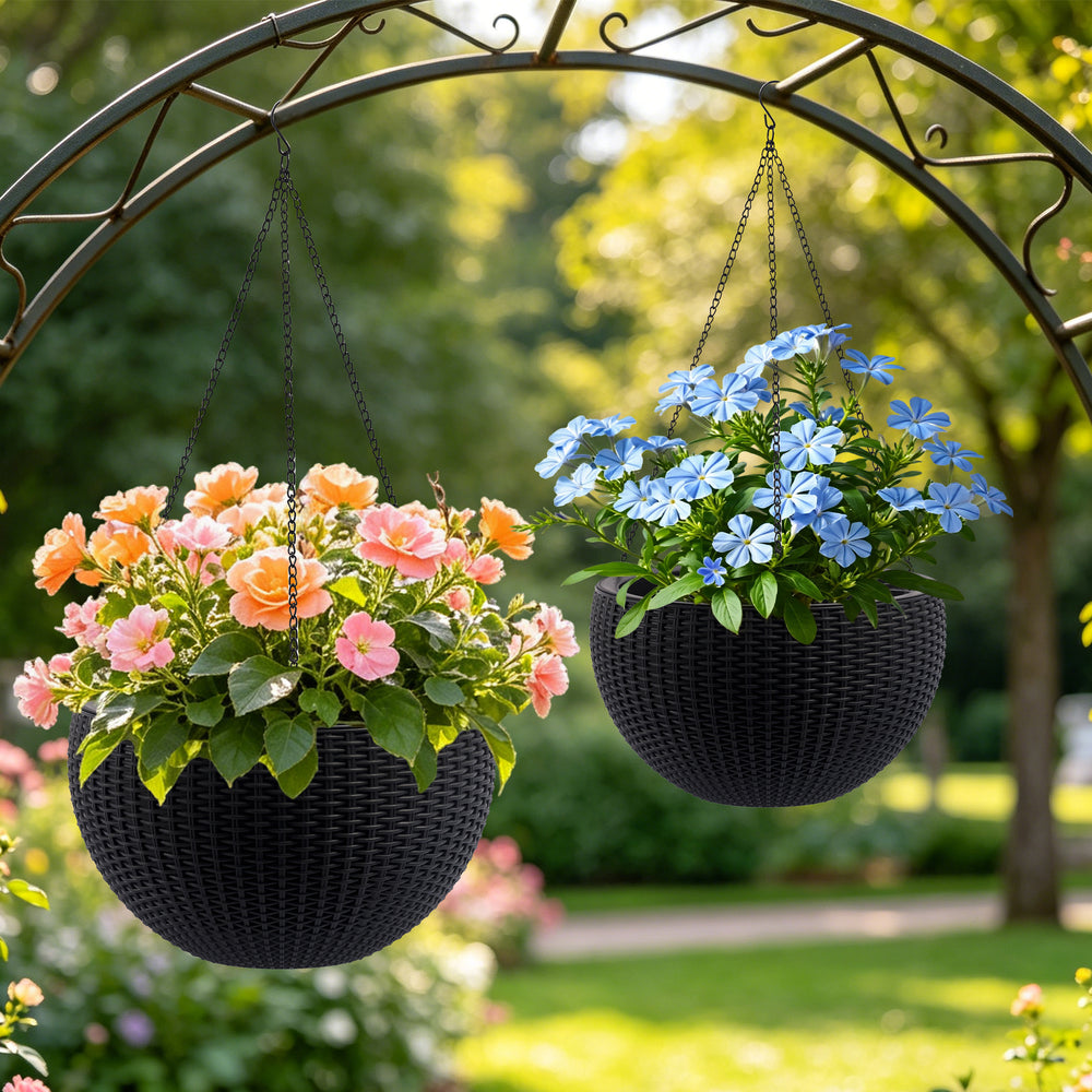 13.4 inch Self-Watering Hanging Rattan-Inspired Planter Large Capacity, Root-Rot Resistant Water Storage with Water Level Indicator, Dual-Use for Indoor & Balcony Decoration (Pack of 2, Black Color) Media 4