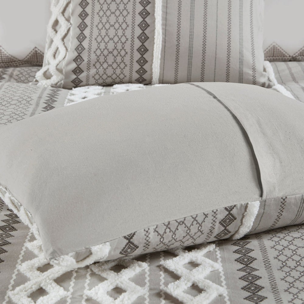 Cotton Printed Comforter Set with Chenille Gray King/Cal King Media 6