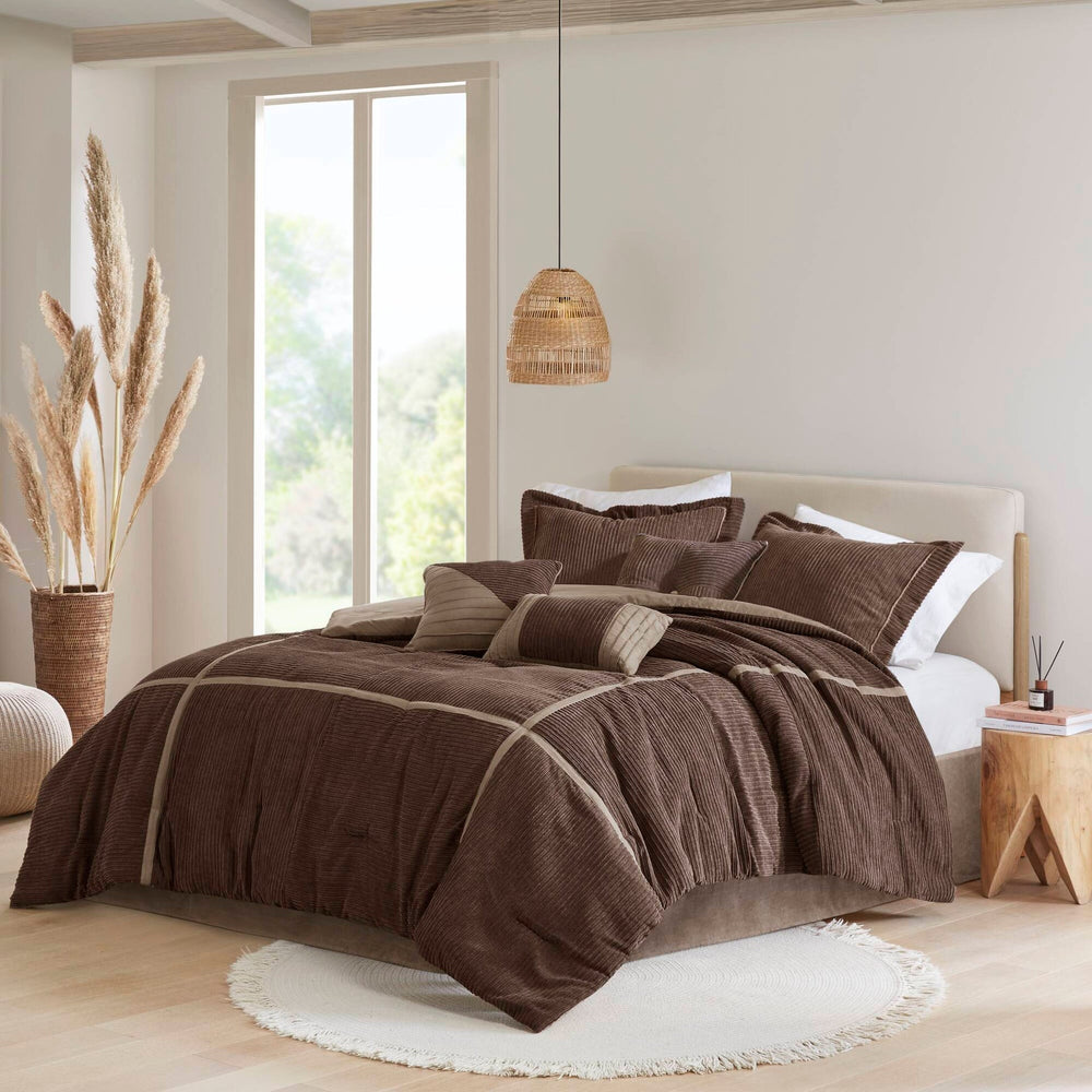 7 Piece Micro Corduroy Comforter Set Brown Cal King Media 4