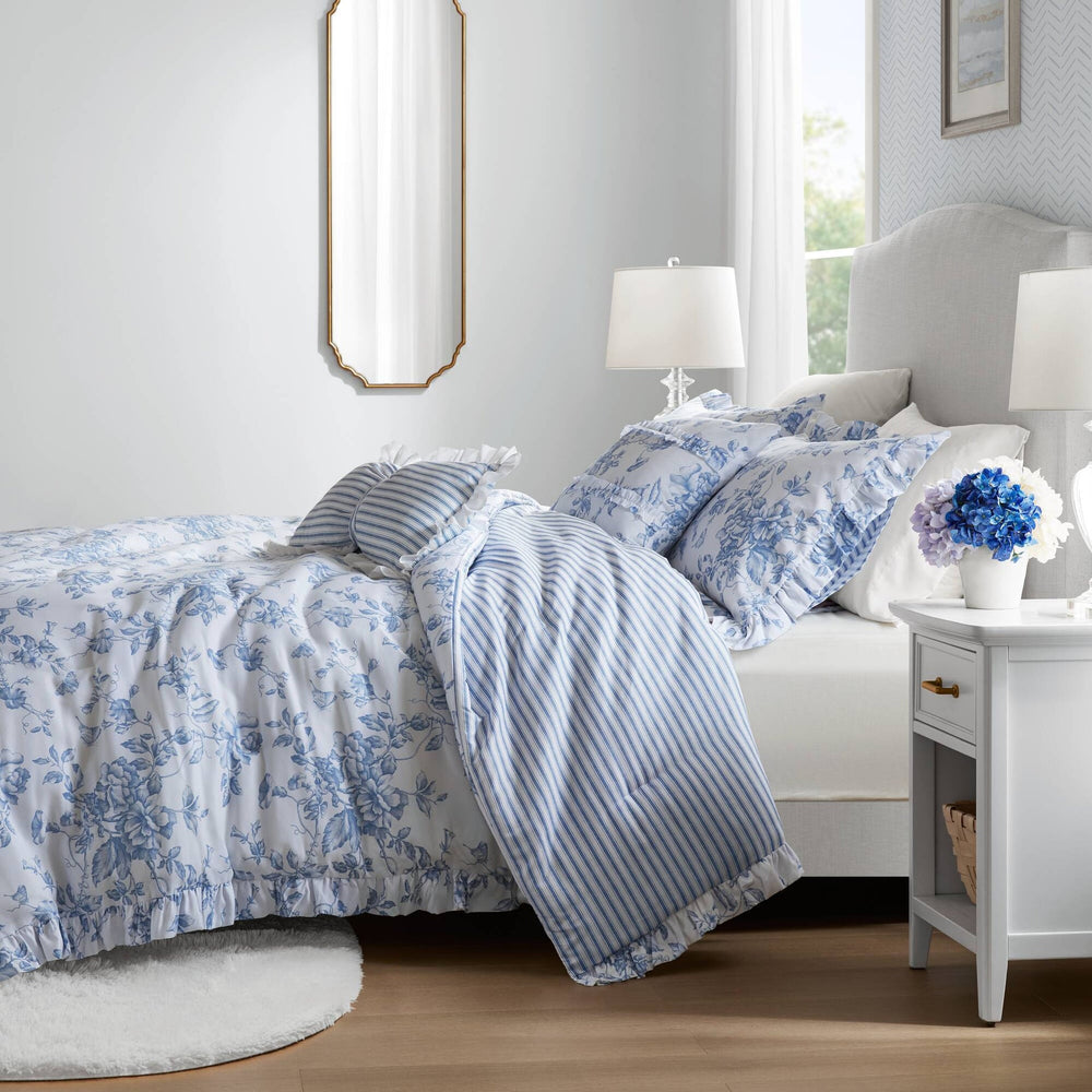 5 Pieces Full/Queen Comforter Set with Decorative Pillows,Blue Media 13