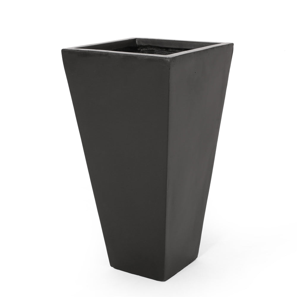 13' Outdoor Modern MGO Small Cast Stone Planter, Black Media 5