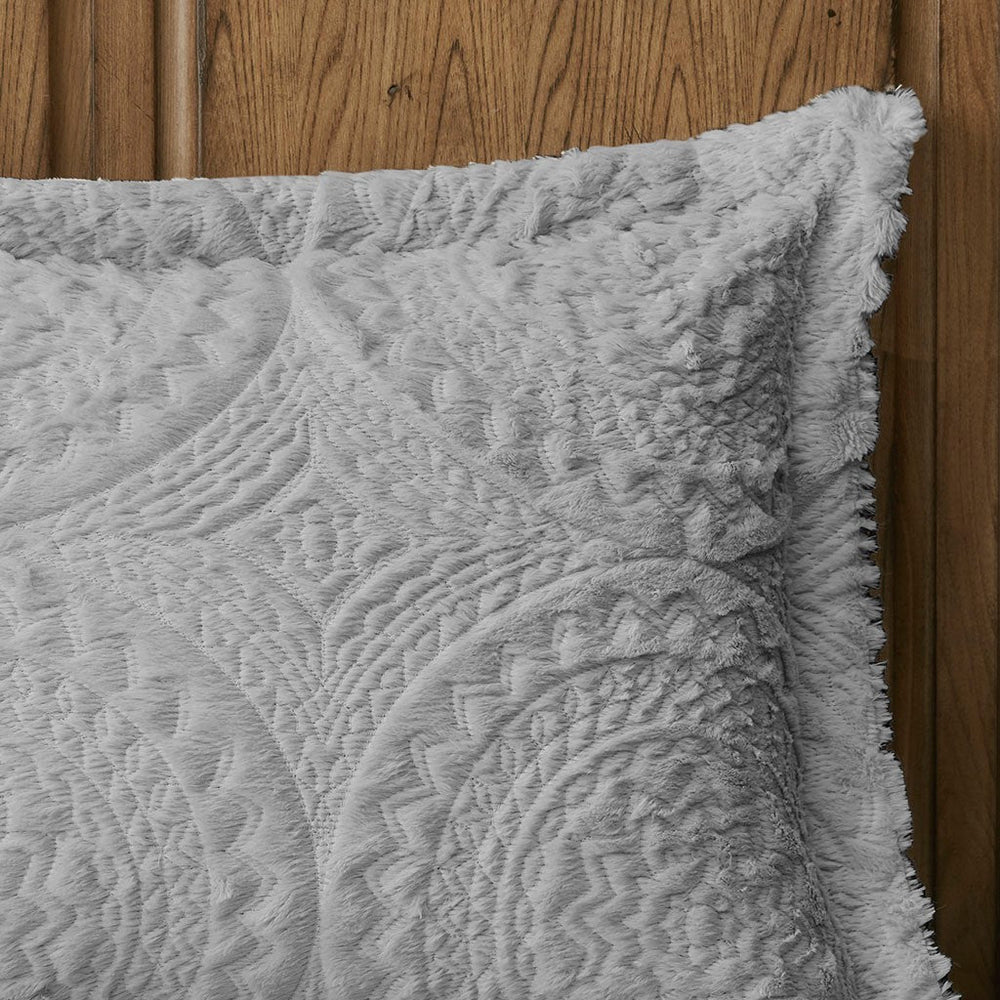 Full/Queen Embroidered Medallion Faux Fur     Comforter Mini Set Media 6