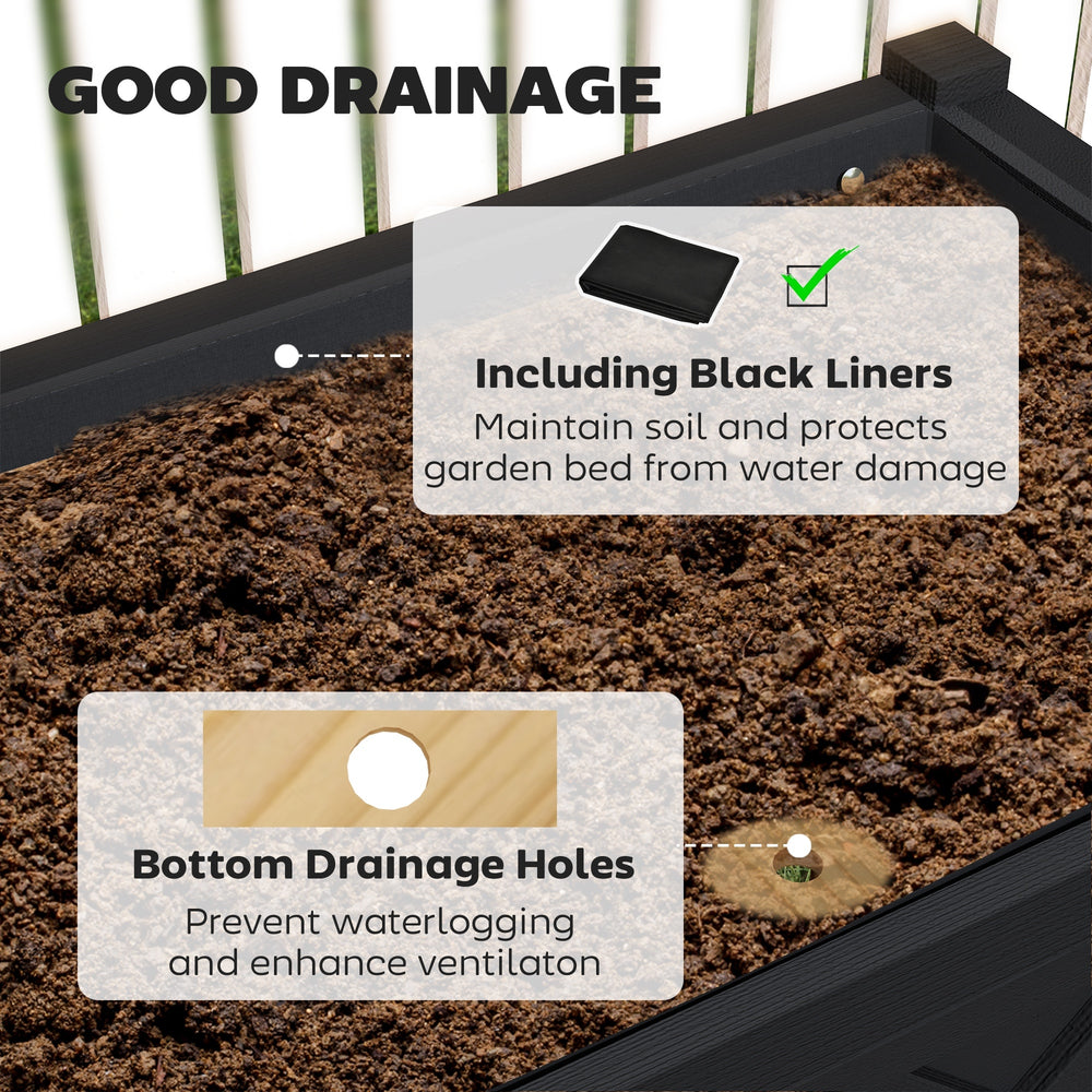Elevated Wood Planter Box,Raised Garden Bed,with Storage Shelf,Drainage Holes,and Liner Media 4