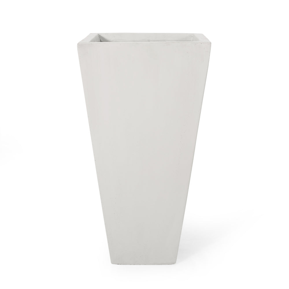 13' Outdoor Modern MGO Small Cast Stone Planter, Matte White Media 1