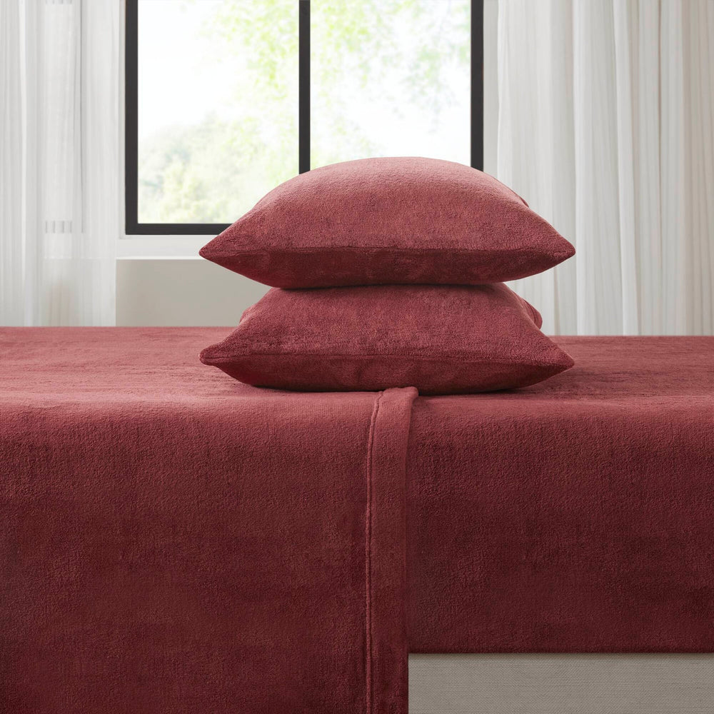 3 PCS Twin Micro Plush Sheet Set Burgundy Media 12