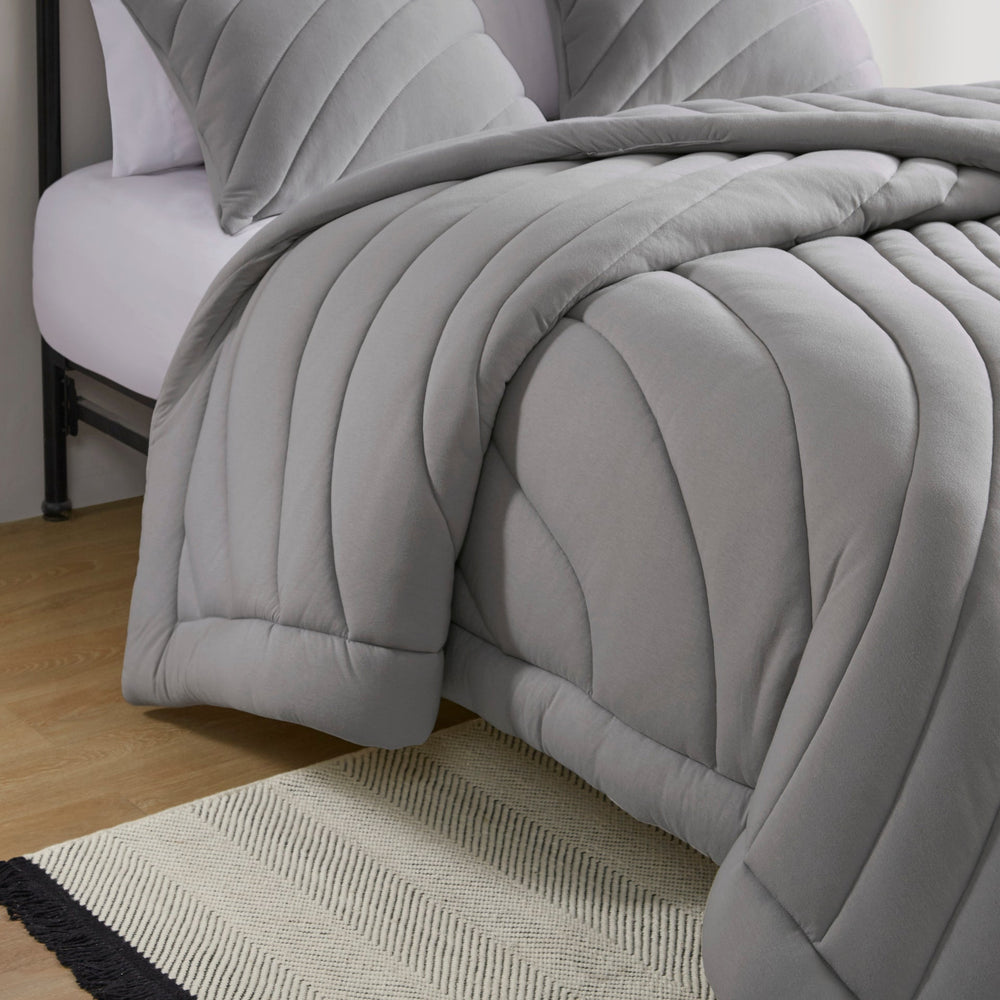 3 PCS Full/Queen Poly Jersey Puffy Comforter Set Gray Media 13