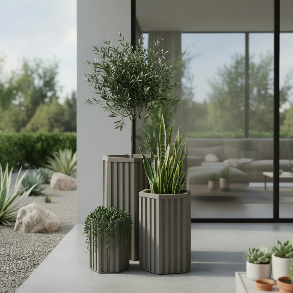 Hexagon Column Planter SM - Grey Brown Media 5