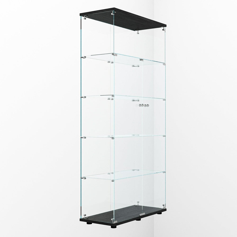 Glass Display Cabinet Tempered Glass Contemporary Living Room Black Media 8
