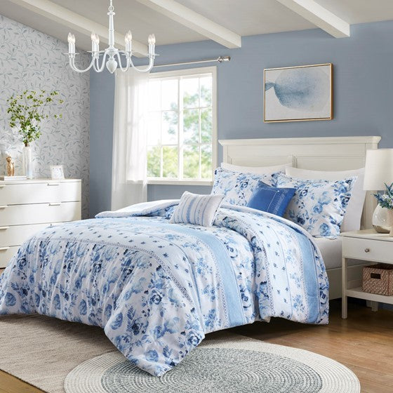 Full/Queen Floral Striped Comforter Set Media 8