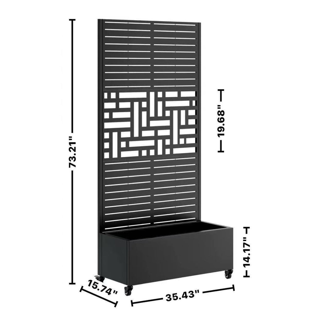 Metal Planter Box with Trellis, 73'x35'x16 Metal Raised Garden Bed with Trellis, Metal Planter Box with Drainage Holes & Lockable Wheels & Privacy Screen for Climbing Plants, Vegetables, Vines Media 6